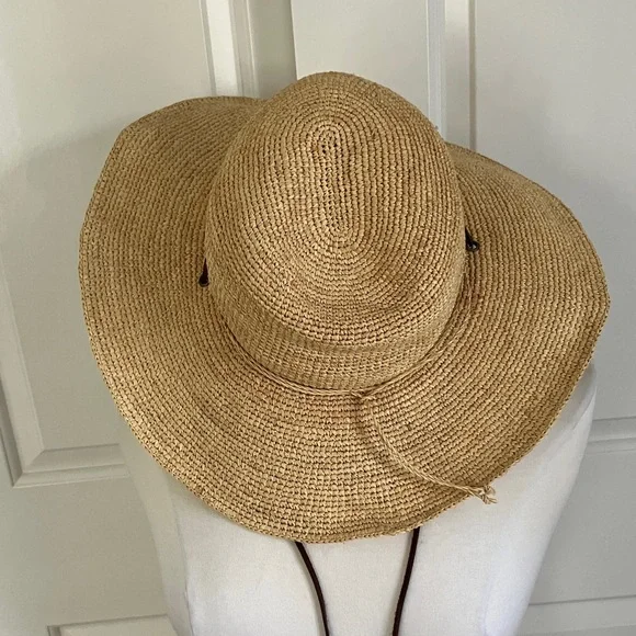 Scala Natural Straw Wide-Brim Hat with Brown Chin Cord - Picture 3 of 5